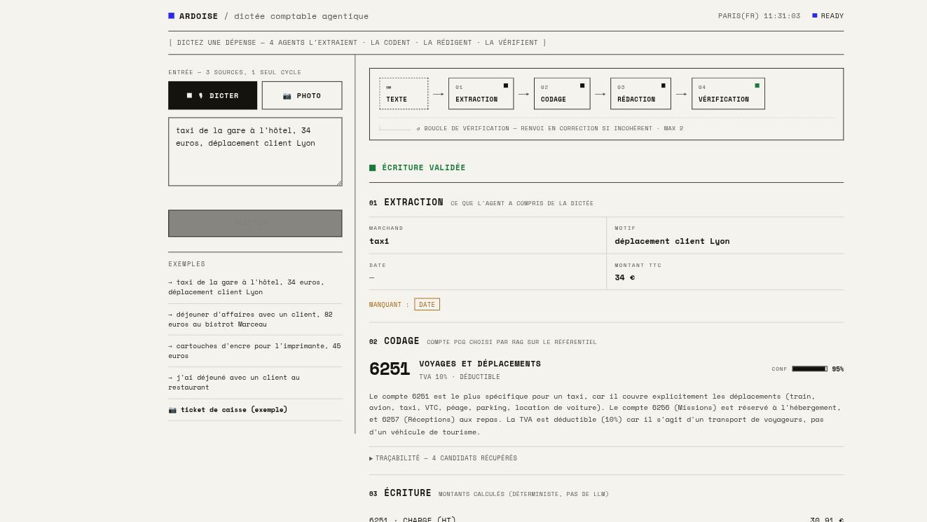 Ardoise: a dictated expense turned into a verified accounting entry