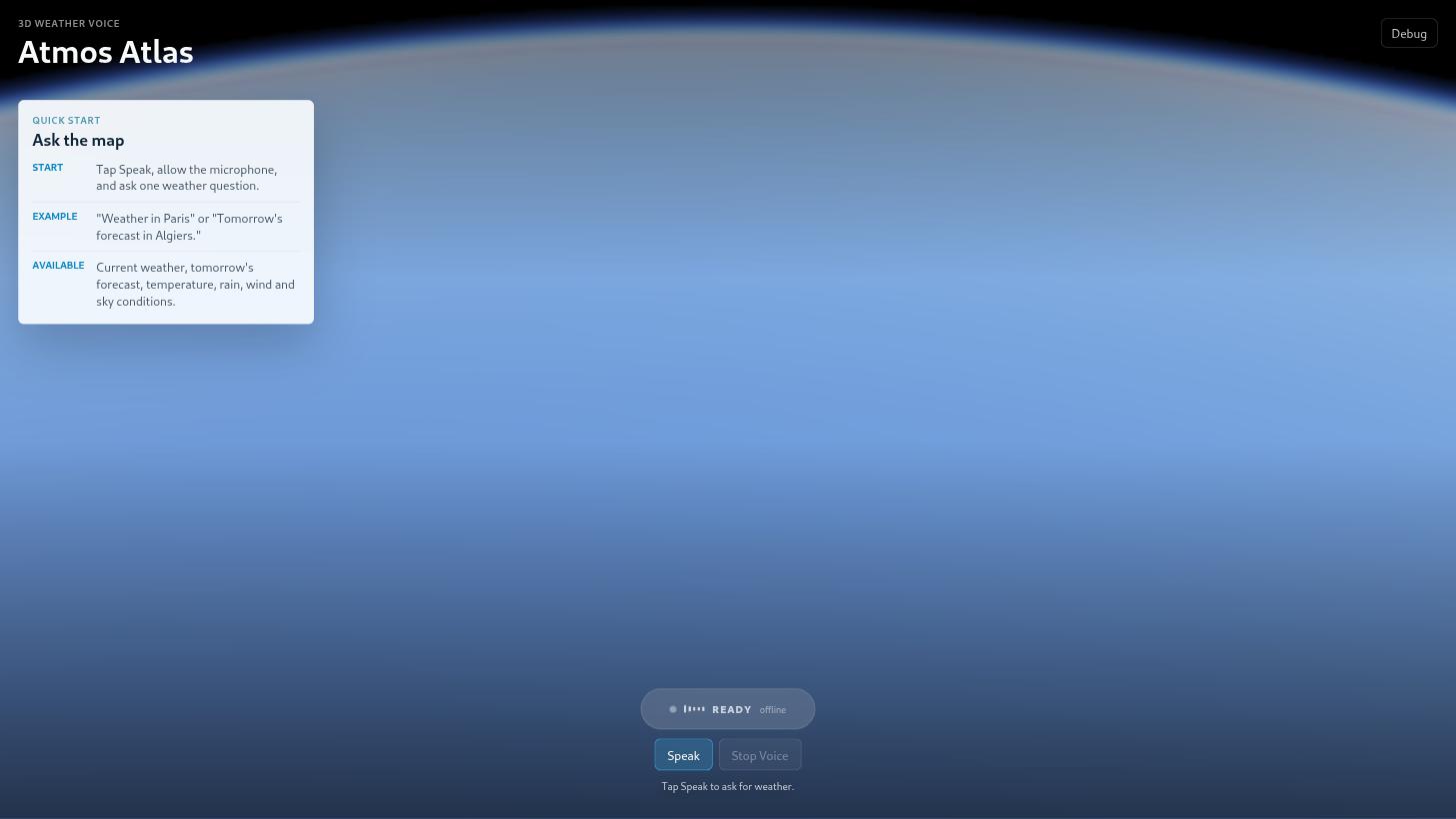 Voice weather agent: live demo with the 3D map interface